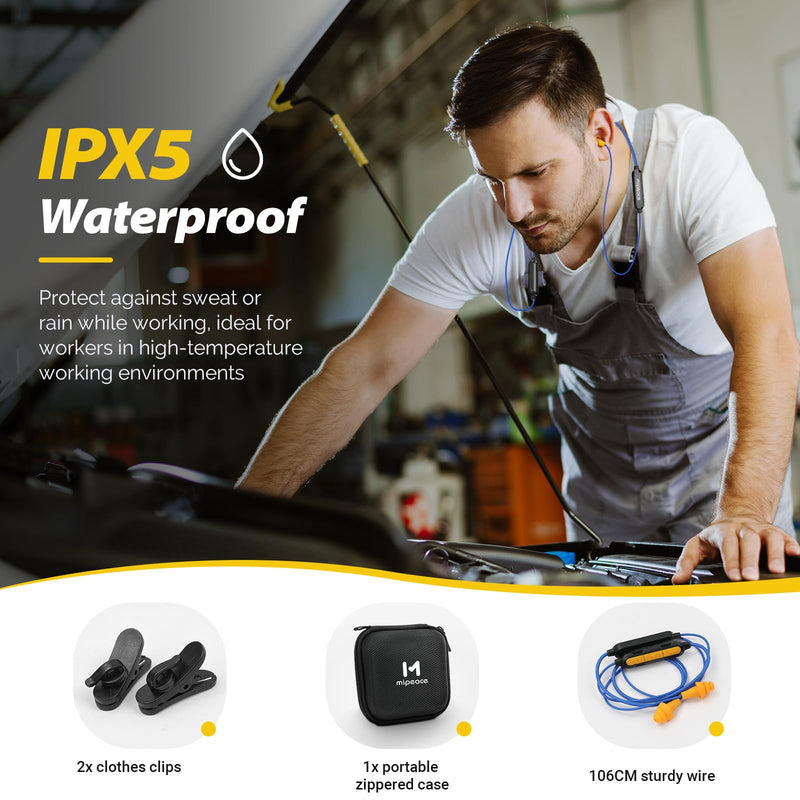 MIPEACE Bluetooth Work Earplugs Headphone,Wireless in-Ear Noise Isolating Earbuds,29dB Noise Reduction Headphone with Control,19+ Hours Battery for Lawn Mowing Safety Industrial Construction(Black) Black