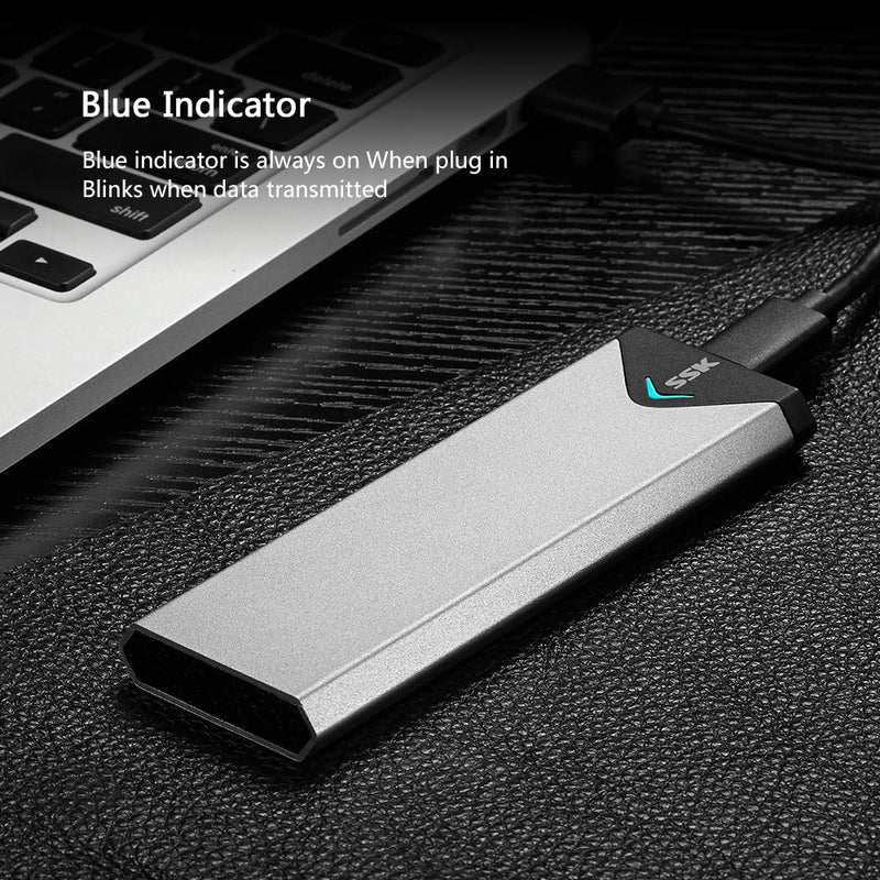 SSK Aluminum USB 3.2 Gen 1 to M.2 SATA NGFF SSD Enclosure Adapter, External SATA Based M.2 Solid State Drive Enclosure Reader (for M.2 SATA SSD only)