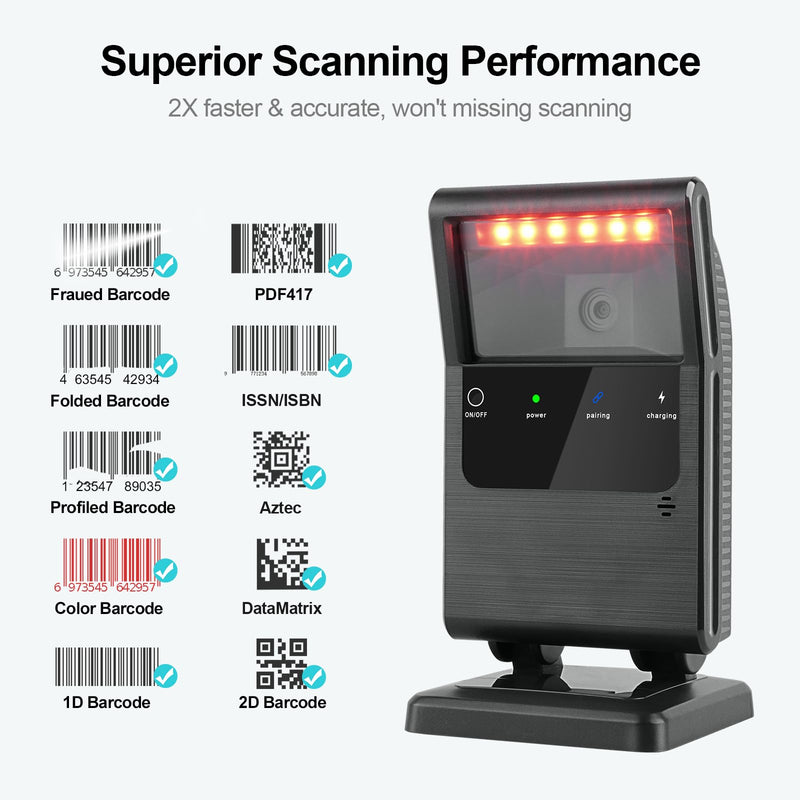 [AUSTRALIA] - OBZ 2D QR Bluetooth Wireless Barcode Scanner Hands-Free Omnidirectional Desktop Barcode Scanner, Bluetooth 2.4G USB Wireless Barcode Reader for Supermarket, StorePOS,PC Rectangle 