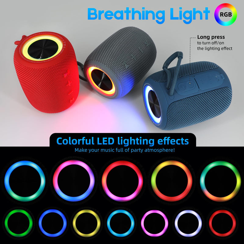 Portable Bluetooth Speaker, BT5.3 Wireless Speaker 20W Bass Diaphragms with Multi LED Light Dynamic Modes, IPX6 Waterproof 16H Playtime supports FM Mode, TF, USB for Home, Cycling, Outdoor, Beach Blue