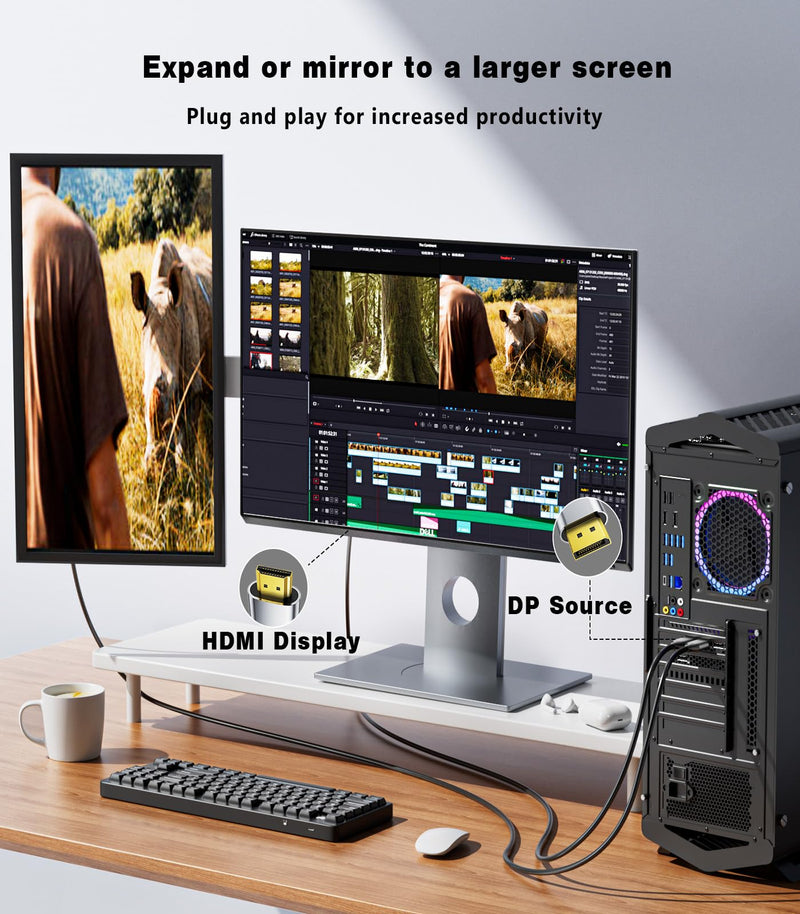 5Pack Active 4K@60Hz 2K@120Hz DisplayPort to HDMI Cable 3FT | UniDirectional DP 1.2 PC to HDMI 2.0 Display, Aluminum Braided Cord Compatible with AMD,NVIDIA,Desktops,and Gaming Monitors Gray 5