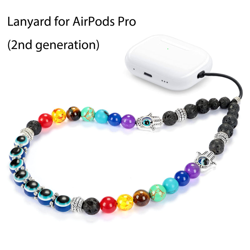 Chakra Phone Charm Lanyard Cell Phone Wrist Strap Relax Anxiety Natural Healing Beaded Keychain for Women Men Chakra+evil Eye