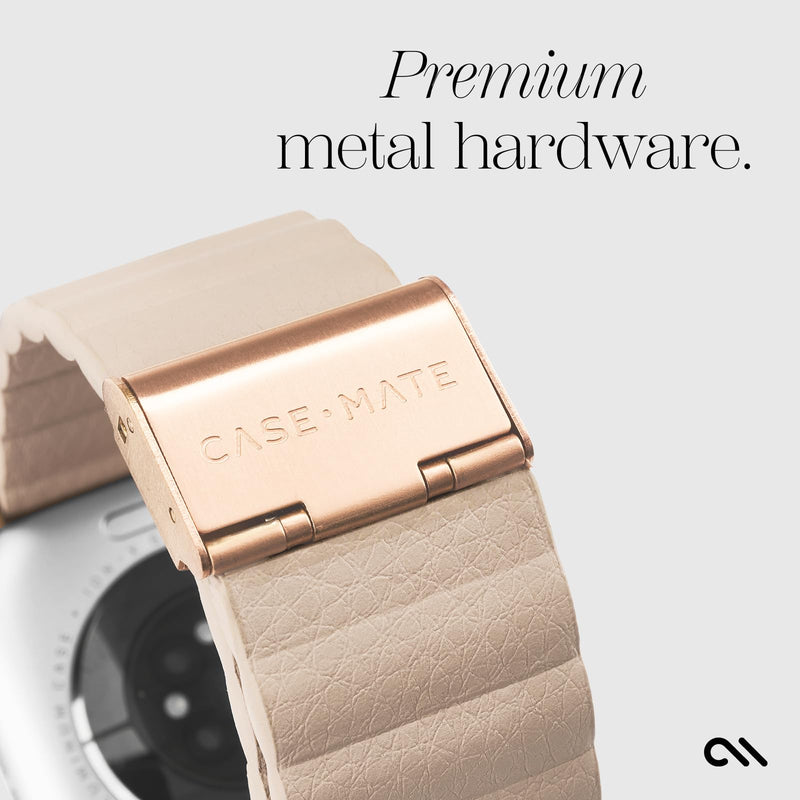Case-Mate Apple Watch Band for Women - Compatible with 38mm-42mm iWatch Series 11/10/9/8/7/6/5/4/3/2/1/SE - Textured Vegan Leather - Easy to Install - Logo-Engraved Clasp Signature Ridge Band - Beige