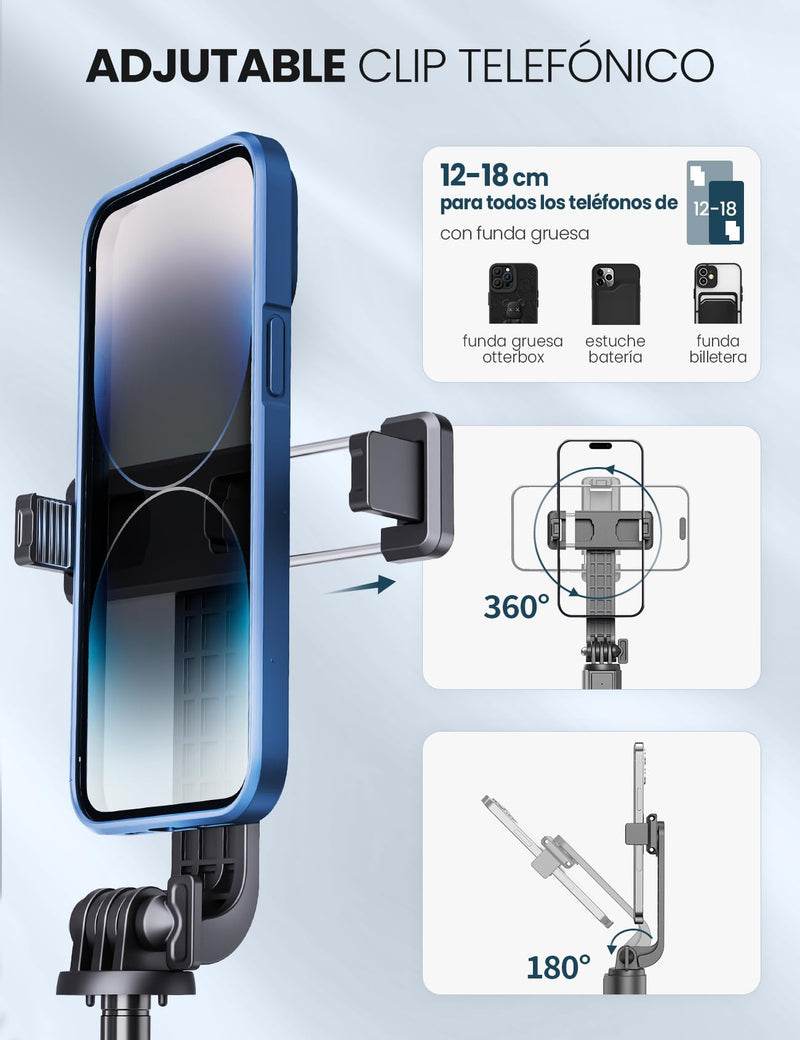 60" Phone Tripod & Selfie Stick Tripod with 2 Lights,Wireless Phone Selfie Stick Tripod Compatible with 4''-7'' iPhone/Android Samsung Smartphones Selfie Stick for Travel Video Record Vlog Black