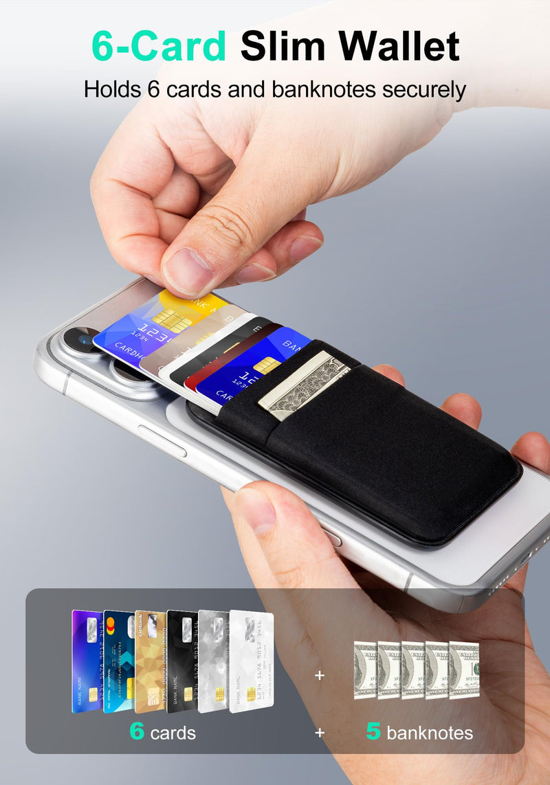 Senose Compatible for Magsafe Wallet, 6 Cards Holder, Slim Stretchy Magnetic Phone Wallet for Back of Phone Compatible for iPhone 17/16/15/14/13/12 Pro Max Plus Air Series, Black
