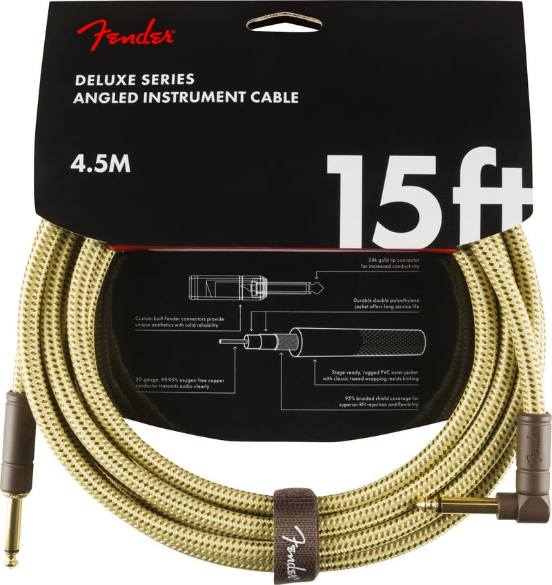 [AUSTRALIA] - Fender Deluxe Series Instrument Cable, Straight/Angle, Tweed, 15ft 