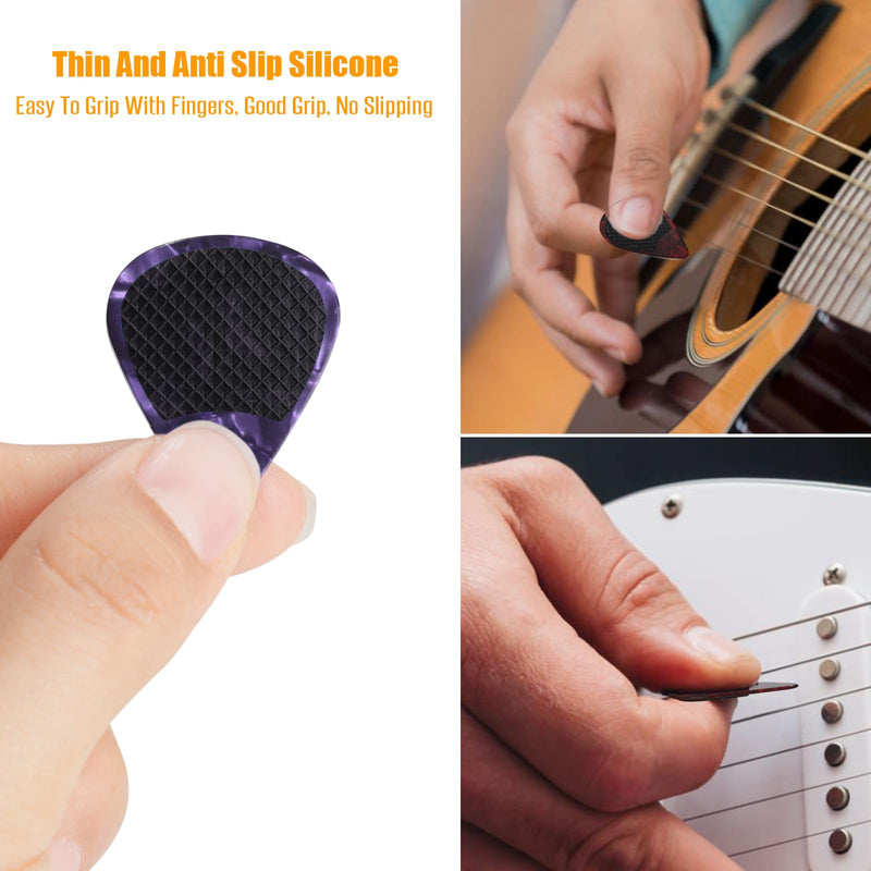 60pcs Guitar Picks Grips, Anti slip Silicone Soft Grips with 10 Guitar Picks, Two Different Thicknesses Guitar Picks, Self-Adhesive Guitar Pick Holder Black