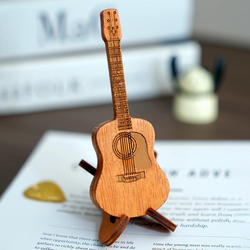 Wooden Guitar Pick Box with Stand,6PCS Unique Guitar Picks Guitar Pick Holder Box,Musician Engraved Wooden Plectrum Case,Acoustic Guitar Box for Electric Bass Guitar Ukulele Lover