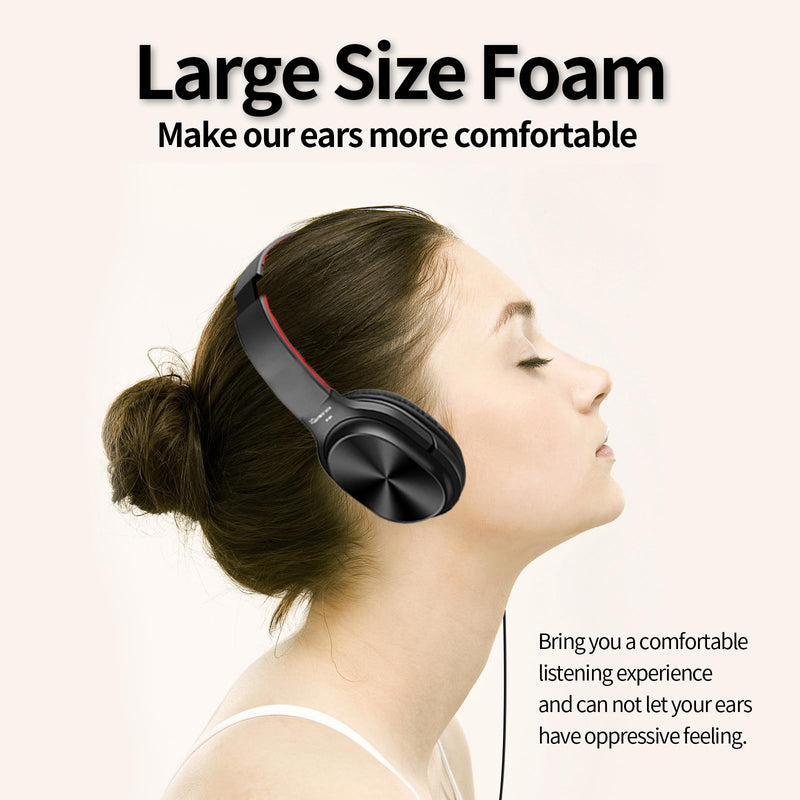 Studio Headphones with Microphone Over Ear Stereo Monitoring Closed Headphones for PC, Phone, Chatting, Music, DJ, Podcast (Classical Black-Red) Red-Black