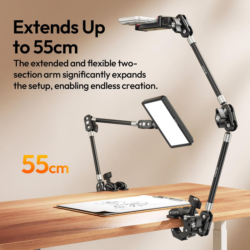 [AUSTRALIA] - ULANZI 22'' CO78 Magic Arm w Desk C Clamp, Camera Mount Articulating Friction Arm w Super Clamp, 1/4" & ARRI Pins, Overhead Phone Mount Holder Stand, 1kg f Phone & Action Cam, Video Light 