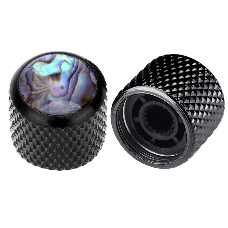 [AUSTRALIA] - Musiclily Pro Traditional Metal Metric Size Abalone Top Dome Knobs for Fender Tele Telecaster Electric Guitar or Bass, Black (Set of 2) 