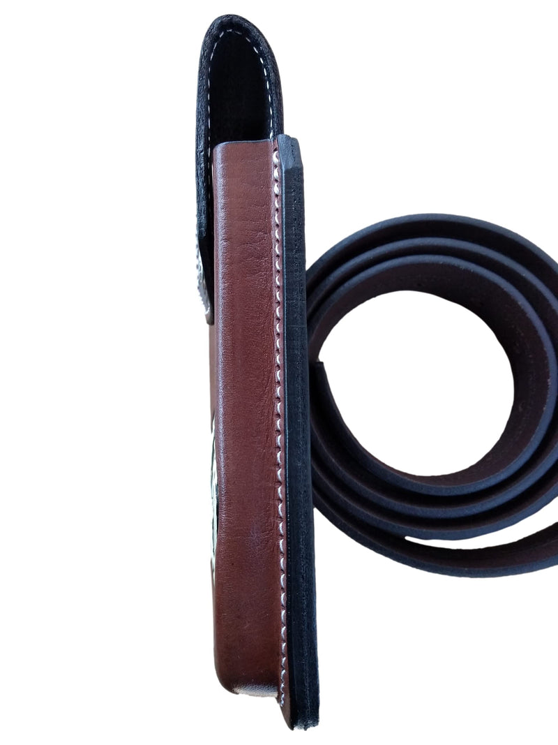Marquez Western autentic Leather Mexican Cell Phone Holster for Belt with Secure Closure. Hand Painted Horse Design. Universal Size (Brown)