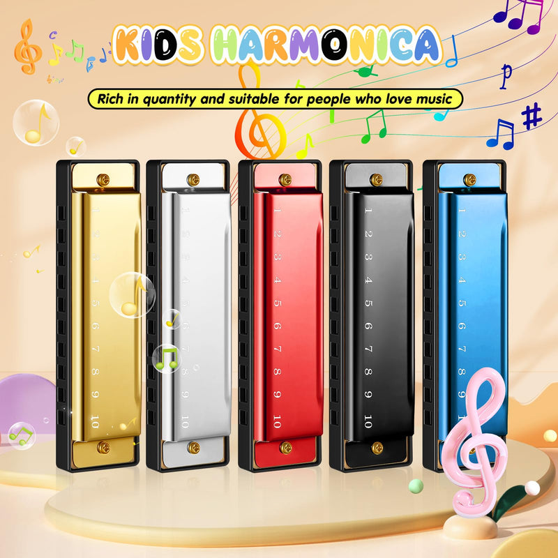[AUSTRALIA] - Liliful 10 Pcs 10 Hole Metal Harmonica Bulk with Number Holes 5 Colors Harmonica Instrument Mouth Organ Musical Educational Enlightenment for Beginners Party Favor Charity Birthday Valentines Day Gift 