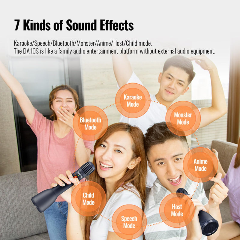 TAKSTAR 2-in-1 Bluetooth Wireless Handheld Microphone & Voice Amplifier, 7 Kinds Sound Effects, 10W Portable Mic Speaker for Karaoke Meeting Outdoor Teacher Speech Party -DA10S(Con't Connect Speaker)