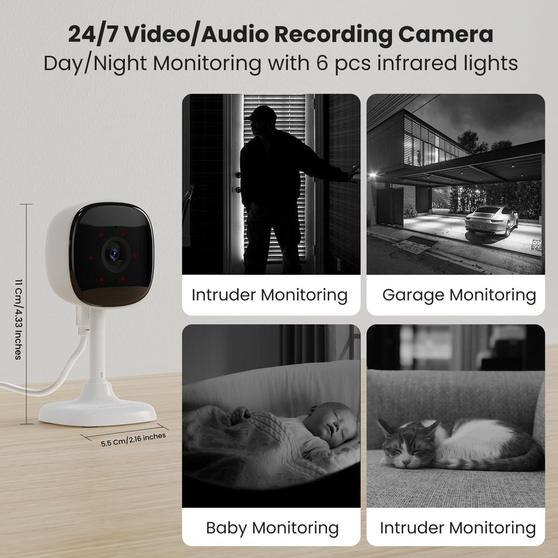 [AUSTRALIA] - AMOROM 2 Pack 1080P Indoor Wired Security Cameras, Home Indoor Cameras for Dog/Cat/Pet/Nanny/Baby/Elderly, Motion Detection, Night Vision, Smoke Siren, 24/7 Recordings, 2.4GHz Wi-Fi 2 Packs 