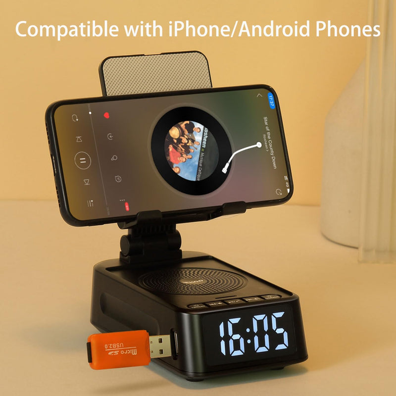 [AUSTRALIA] - Presents for Men/Women, Cell Phone Stand with Wireless Bluetooth Speaker, 12H Time Display Unique Presents for Him, Husband, Boyfriend, Dad, Her, Wife, Mom, Cool Multi Functional Gadget (Crow Black) Crow Black 
