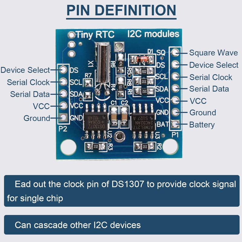 DAOKAI RTC I2C Module DS1307 AT24C32 Real Time Clock Module, High Precision 24C32 Memory Clock Module, Compatible with Arduino AVR PIC 51 ARM (5 Pieces)