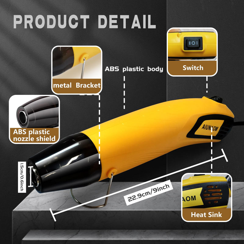 AIUNAOM Mini Heat Gun 500 W Handheld Hot Air Blower 2 Temperature Settings (270°C / 450℃) Portable Hot Air Gun with Overheating Protection Suitable for Crafts, DIY, Shrink Packaging, Embossing