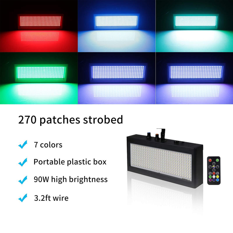 Stage Strobe Light, Super Bright Flash Stage Lighting, Sound Activated and Speed Control RGB Strobe Light, Flash Party Lighting for Wedding, Xmas, Birthday, Club, DJ (270 LED) 270 LED