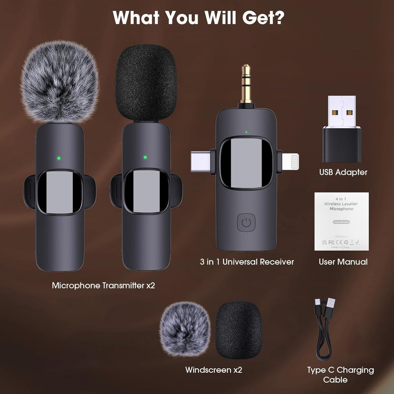 [AUSTRALIA] - HMKCH Wireless Lavalier Microphone for iPhone - Android Phone/Camera/Computer/Laptop, Professional Dual Lapel Mic with Lightning/USB-C/3.5mm/USB Plug for Video Recording, Vlog, YouTube, TikTok 