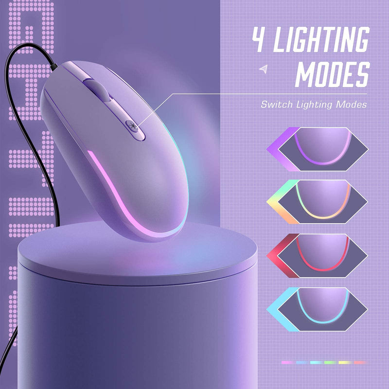 seenda Wired Mouse - USB Computer Mouse Wired with RGB Backlit Optical LED Mouse with Attached USB Cord for Laptops Notebooks Chromebook - Purple