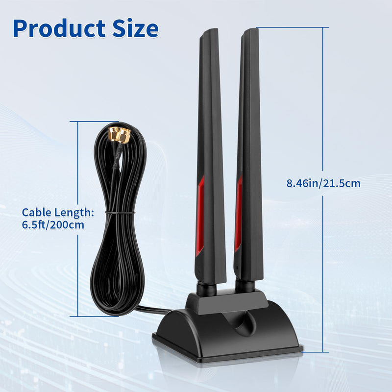 Superbat WiFi 6E Tri-Band Antenna 2.4GHz 5GHz 6GHz Magnetic Base WiFi Antenna with RP-SMA Extension Cable for PC Desktop Computer WiFi Card Wireless Network Router Security Cameras with base