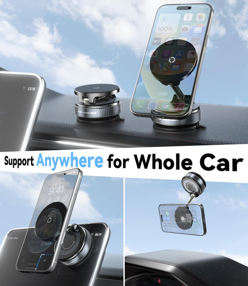 15W for MagSafe Car Mount Charger, Magnetic Wireless Car Phone Holder for iPhone 17 16 15 14 13 12 Pro Max, 360° Adjustable iPhone Charger for Car with USB C Car Charger Adapter Car Charger Mount With Adapter