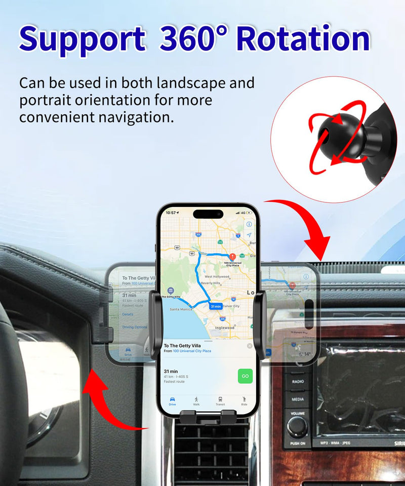 Car Phone Holder for 2009-2012 Dodge Ram 1500 2500 3500 Auto Accessories，One Hand Place & Pick，360° Rotation，Hands Free，for 4.7-7 inch Phones
