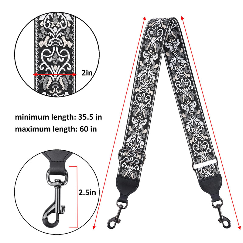 CLOUDMUSIC Banjo Strap Purse Strap Crossbody Guitar Strap For Shoulder Handbag With Gunmetal Hardware(Baroque Grey) Baroque Grey