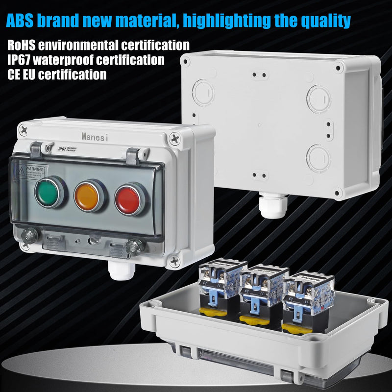 [AUSTRALIA] - Push Button Switch IP67 Outdoor Waterproof Button Switch Box Green/Yellow/Red Instantaneous Button Switch with Protective Cover Anti-Misoperation Switch 