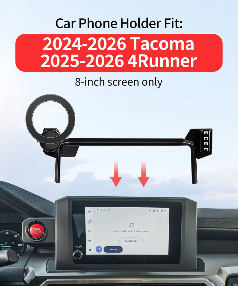 Car Phone Holder for Toyota Tacoma 2024-2026/ 4Runner 2025-2026, 8" Screen | Magsafe Accessories Magnetic Cell Phone Mount Clip Compatible with iPhone, 3D fit Stable Dashboard Navigation Bracket Stand