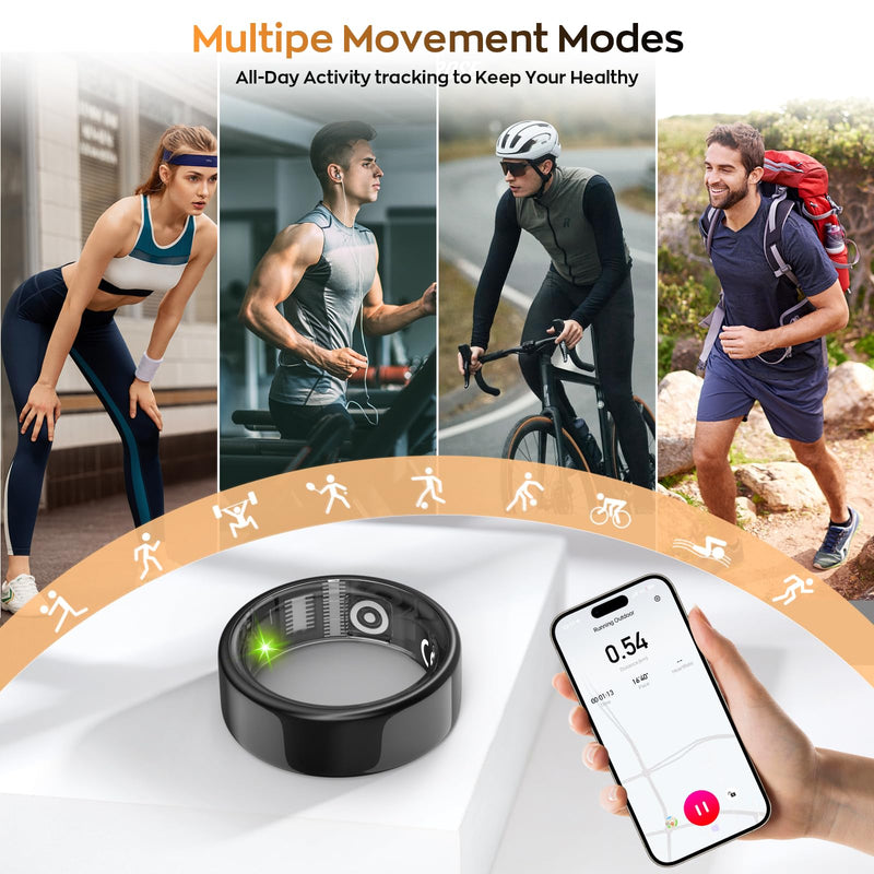 Smart Ring with Sleep Monitoring, Step Counting, Heart Rate, Blood Oxygen for iOS and Android, No Subscription Fee, IP68 Waterproof Health Tracker (Black, 8)