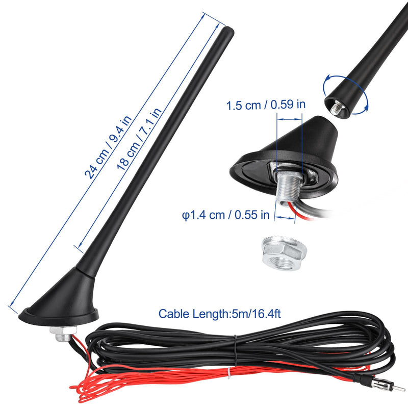 [AUSTRALIA] - Eightwood Car Stereo FM AM Radio Antenna, Universal Roof Mount Amplified Antenna with 12V Power Wire DIN Plug Connector for Vehicle Car Truck SUV Radio Stereo Receiver Media Head Unit amplified antenna with 16ft cable 