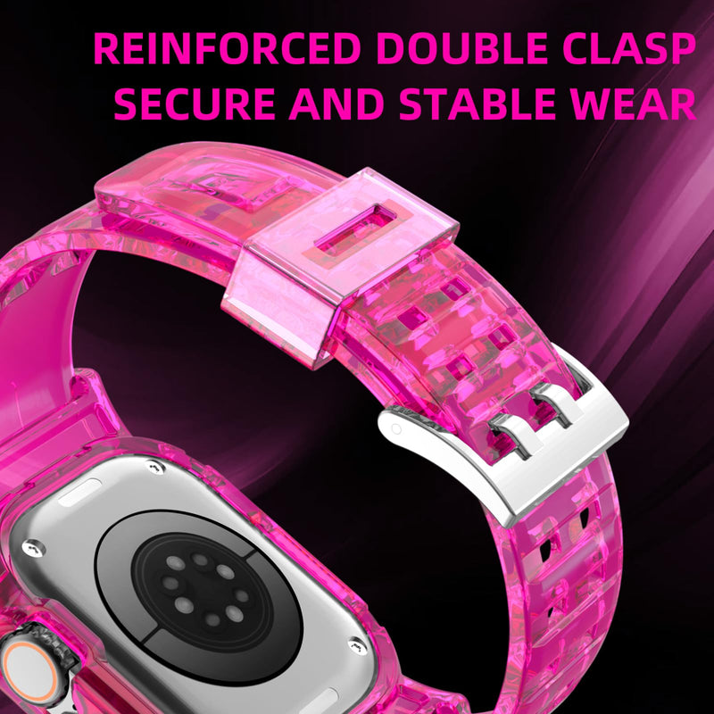 iMangoo Sports Band with Bumper Case for Apple Watch Ultra 3/2/1 49mm Pink | Transparent TPU Protective Bumper Cover Sweatproof Scratch Resistant Rugged for iWatch 49 mm Men Women