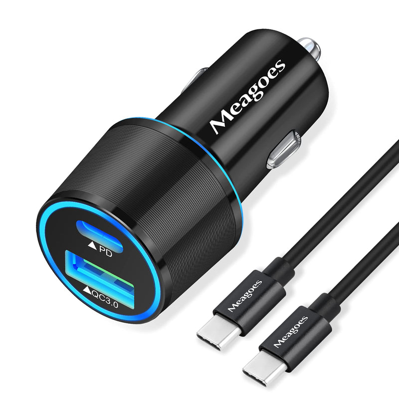 USB C Car Charger, 48W 2-Port Fast Charging Adapter with PD&QC3.0 Compatible for iPhone 16/15 Pro Max/Samsung Galaxy S24/S23/S22/S21/S20 Plus/Ultra/S10/Note 20/10, iPad Pro -3.3ft Type C Cord Black