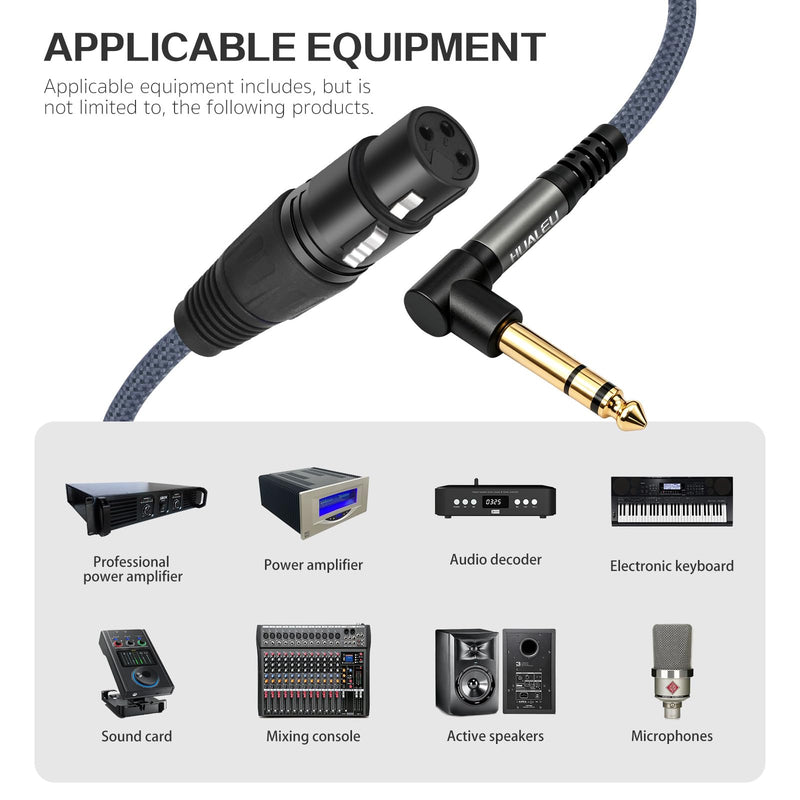 2 Pack 10FT Right Angle 1/4 TRS Male to 3Pin XLR Female Microphone Cable,6.35mm TRS to XLR Female Braid Quarter inch Balanced Cable for Mixer Microphone Active Speakers 10Feet