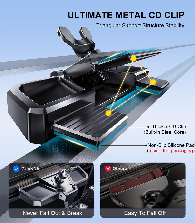 CD Phone Holder for Car, Stable CD Slot Mount for Thick Cases, 360° Viewing | Fits most 4–7-inch smartphones and GPS devices, including iPhone, Samsung Galaxy, Google Pixel, Motorola, Huawei, LG and more Black