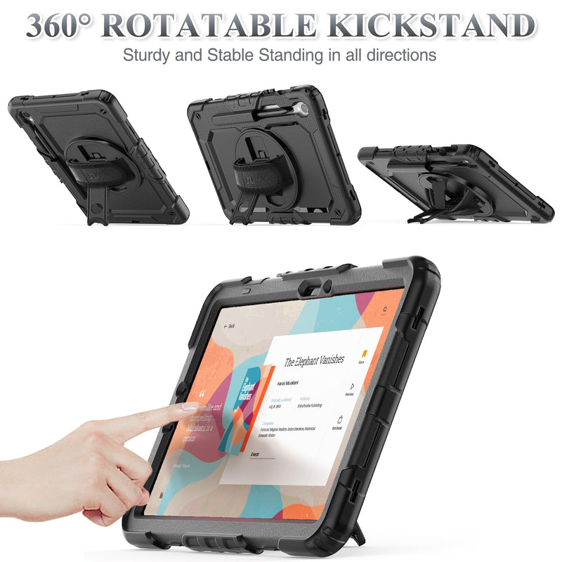 SEYMAC stock for Samsung Galaxy Tab S9/ S9 FE 5G Tablet Case 2023 with Screen Protector Pencil Holder [360 Rotating Hand Strap] &Stand, Drop-Proof Case for Galaxy Tab S9 FE 10.9''/ S9 11'', Black1 case for Galaxy Tab S9 FE 10.9''/S9 11''