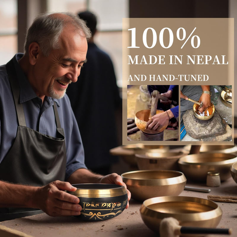 [AUSTRALIA] - AKLOT HandMade Meditation Singing Bowl: Tibetan Sound Bowl Set with Pure Tone, Sound Bath Bowl with Cushion, Mallet, Carry Bag, Spiritual Gift for Chakra Clearing, Yoga, Prayer, Relaxation (5 Inch) 5 inch Black 