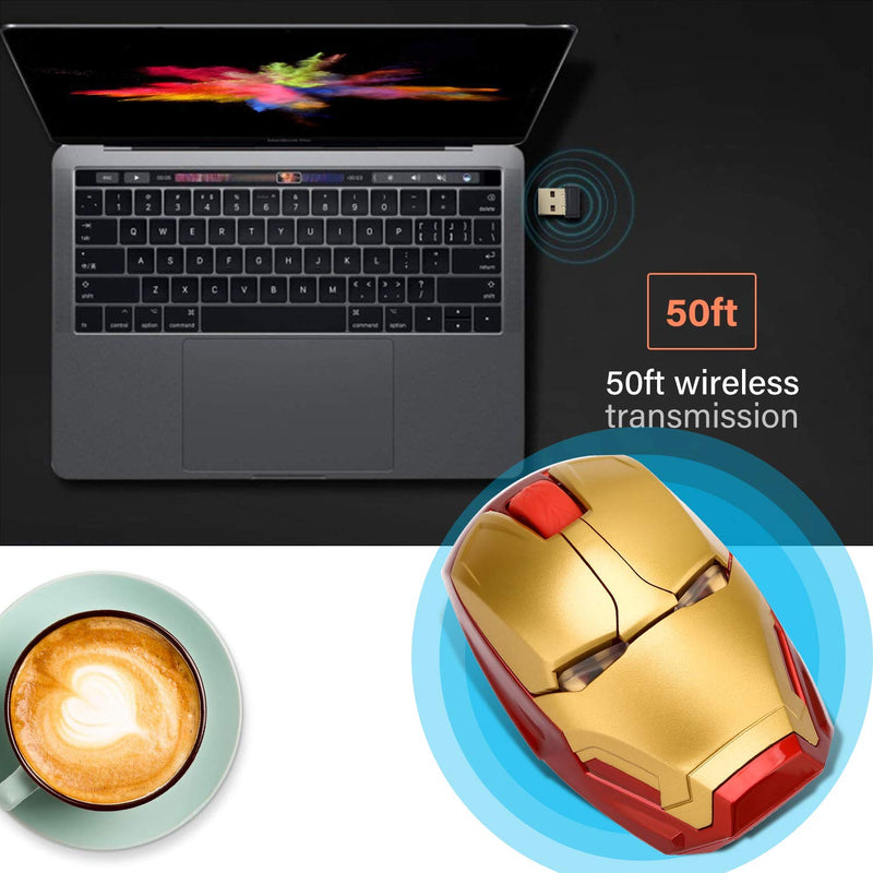 Cool Wireless Mouse 2.4 G Portable Game Optical Mice with USB Receiver for Notebook PC Laptop Computer MacBook + 8G USB Flash Drive Gold