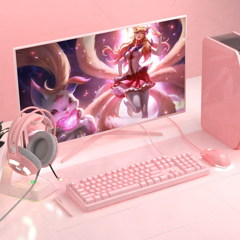 Lomiluskr AJ52 Gaming Mouse Wired, 7 Programmable Buttons, Computer Mice with RGB LED Backlit, 200-4800 DPI Adjustable,for Windows/Mac OS/Linux (Pink) Pink