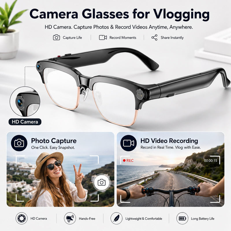 AI Smart Glasses with Camera,Photo Capture &4k Video Recording Glasses,Real-Time Translation, Open-Ear Audio, Object Recognition, Camera Sunglasses Chatgpt AI Assistant