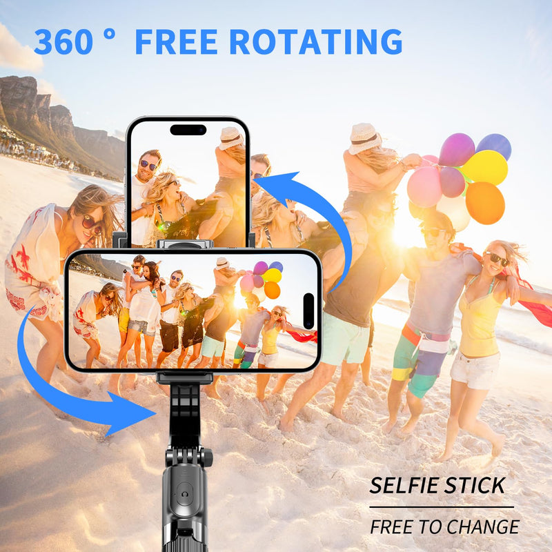 Selfie Stick Head Stabilizer, 360° Swivel Tripod with Wireless Remote, Portable Cell Phone Holder, Self-Balancing Single-Axis Head for Smartphones Tiktok Vlog Youtuber Live Video Recording
