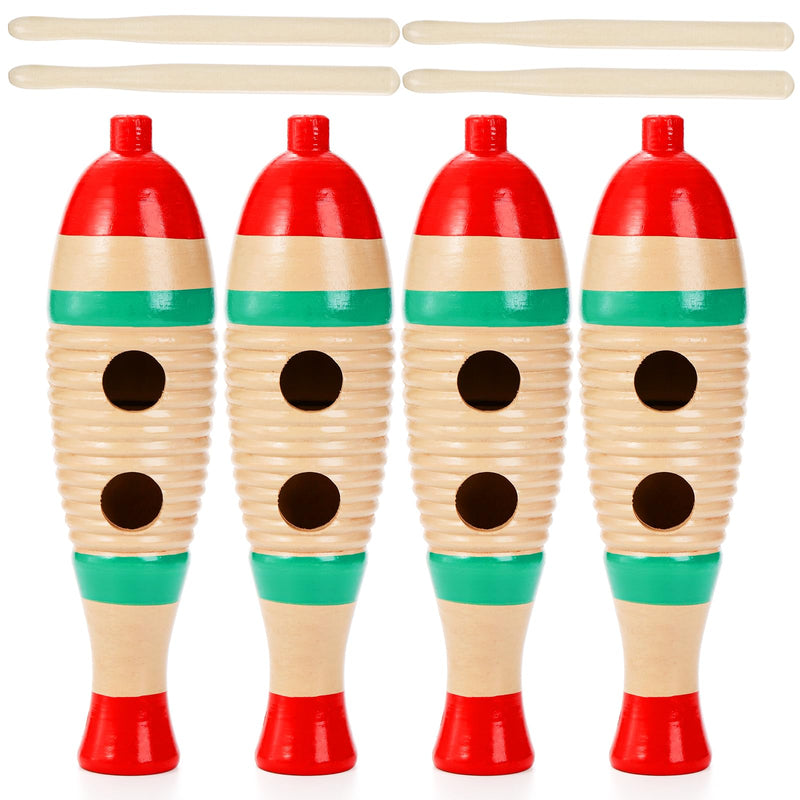 Yopay 4 Pack Guiro Instrument Fish Shaped, Latin Percussion Instrument for Kids, Colorful Wooden Musical Instruments with Rhythm Sticks for Girls, Boys, Adults, Educational Early Learning