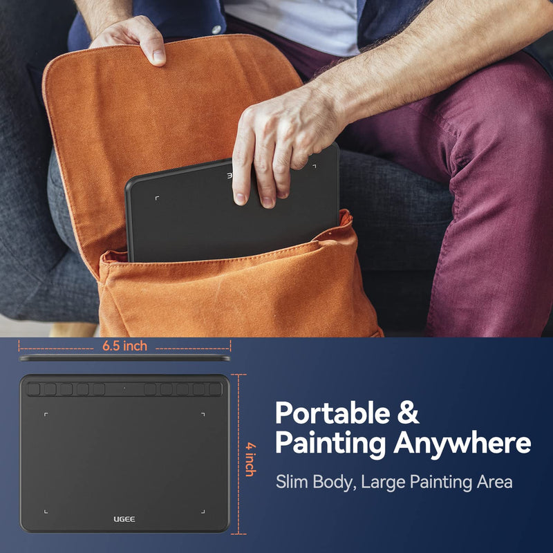 Graphics Drawing Tablet, UGEE S640 Digital Drawing Pad with 10 Hot Keys, 6.5x4 inch Pen Tablet with 8192 Levels Battery-Free Stylus Support Android/Windows/Mac OS/Chrome OS/Linux S640-Black-B black