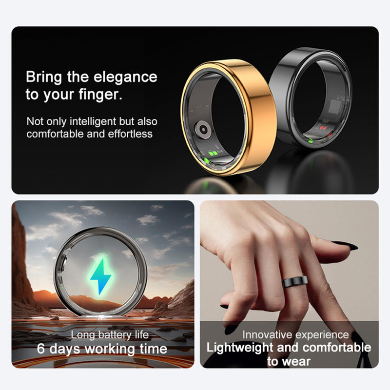 Diyeeni Smart Ring Health Tracker, Smart Ring for Fitness Sleep Tracking, 24H Heart Rate Monitoring, Water Resistant BT Fitness Tracker Ring, Body Temp Detection, Remote Control 9# Tarnish