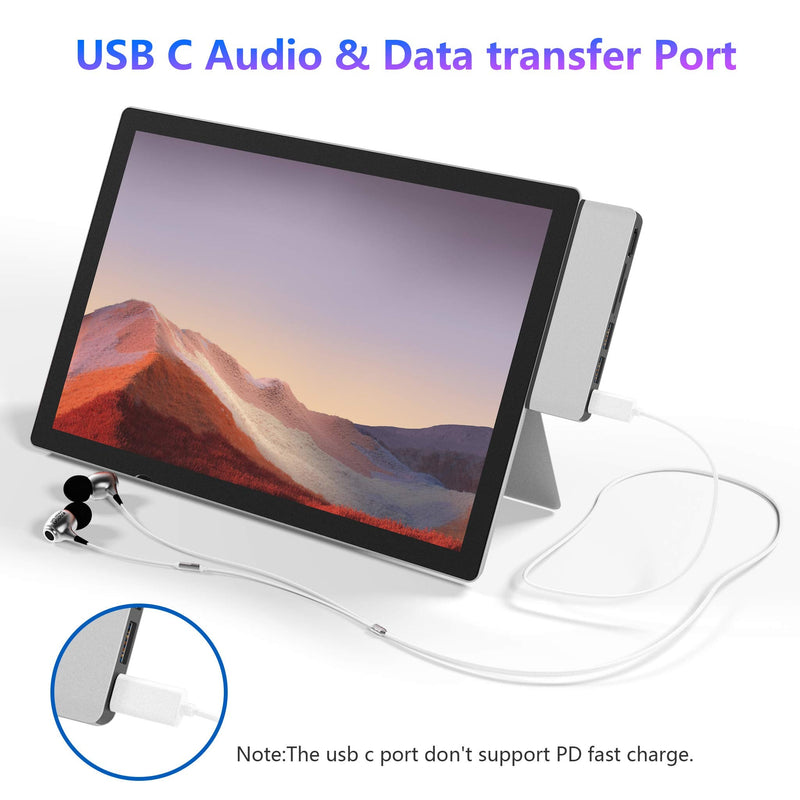 Surface Pro 7 USB C Hub, 6-in-2 Aluminum Surface Pro 2019 Dock with 4K HDMI Adapter+ USB C Audio & Data Transfer Port +2 USB 3.0+SD/TF Card Reader, Converter Combo Adaptor for Microsoft Surface Pro 7