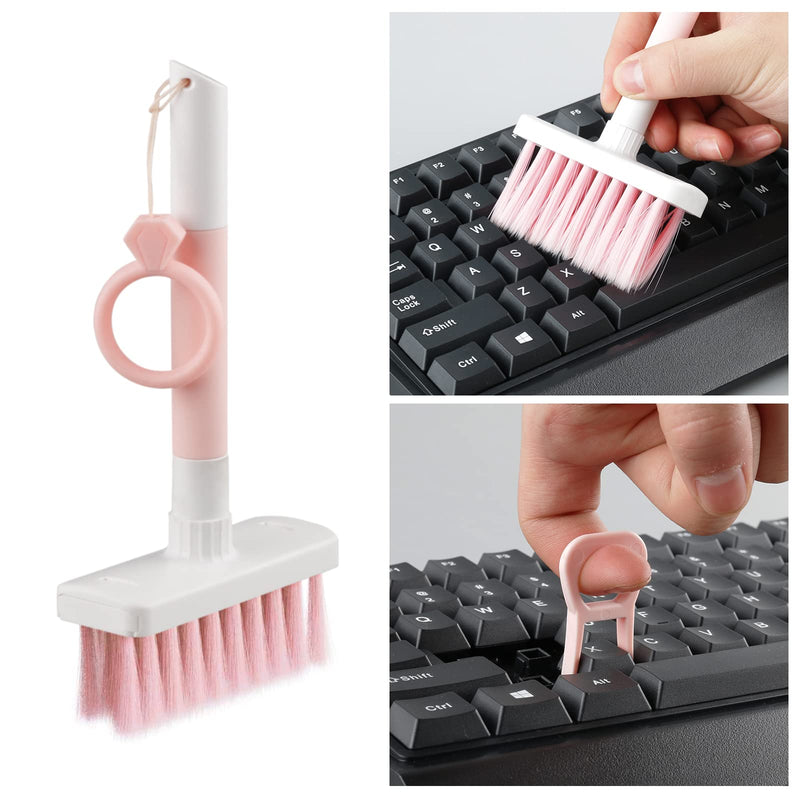 Soft Brush Keyboard Cleaner, Computer Cleaning Tool Kit, 7 in 1 Multipurpose Corner Slit Duster Keycap Puller and Soft Microfiber Brush for Bluetooth Headset Lego Airpods Laptop Camera Lens (Pink) Pink