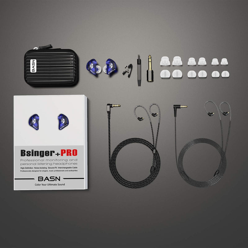 BASN Bsinger PRO in-Ear Monitors Hybrid Dynamic Dual Drivers Two Detachable MMCX Cables Musicians in-Ear Earbuds Headphones (Blue) Blue