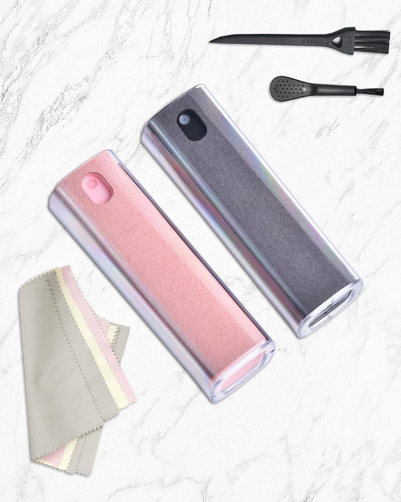 Car Screen Cleaner Travel Cleaning Kit 2in1 Touchscreen Mist Cleaner Spray and Wipe for Phone iPad MacBook AirPods Car Display Cellphones Tablet Versatile Cleaners (2 Units) Pink+Grey
